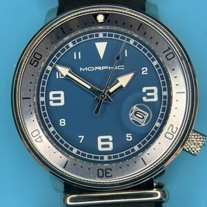 Morphic Men Classic Date Black Leather Round 42mm Quartz Analog Watch 8 3/4"